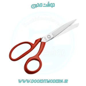 قیچی خیاطی صنعتی پین (PIN) با دسته قرمز، مناسب برای برش حرفه‌ای پارچه در تولیدی‌ها و کارگاه‌های خیاطی.